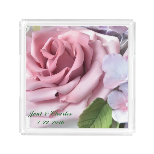 Personalized Pink Rose Acrylic Serving Tray (Front)