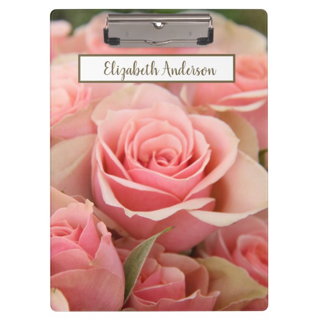 Personalized Pink Rose Blooms Clipboard (Front)
