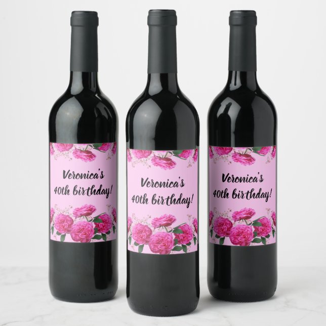 Personalized Pink Rose Celebration Wine Label (Bottles)
