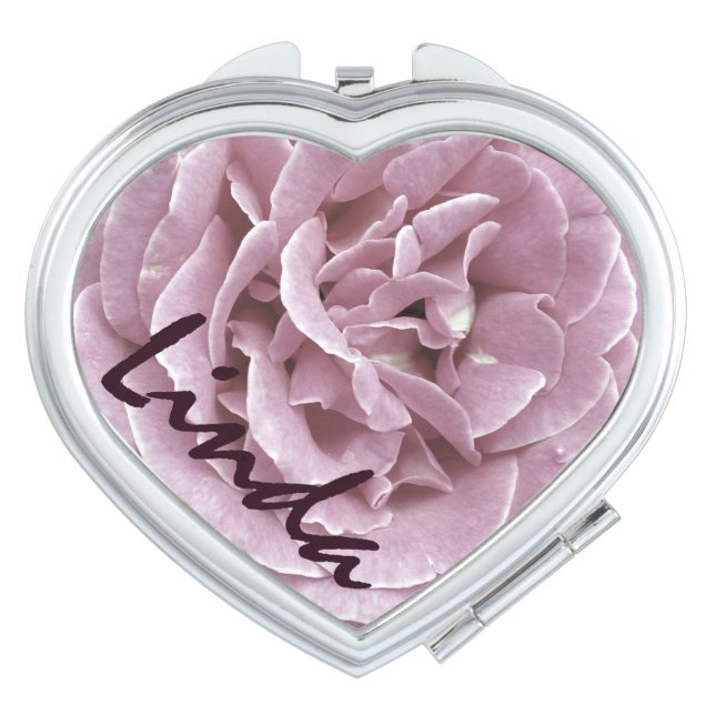 Personalized Pink Rose Compact Mirror (Front)