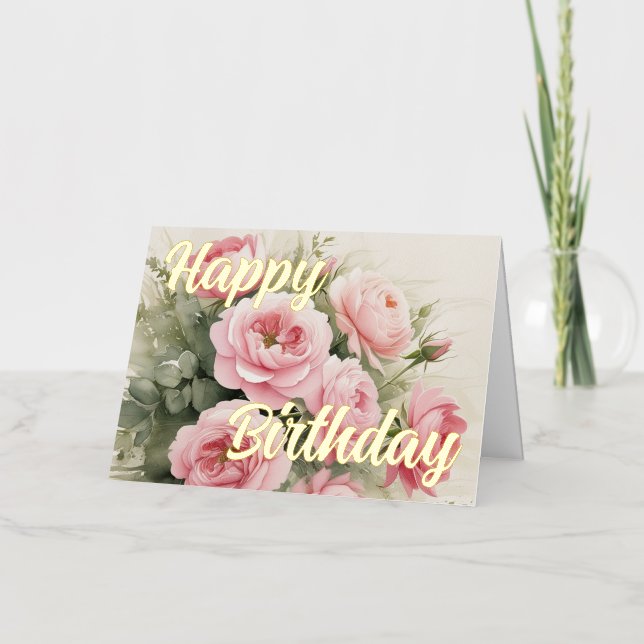 Personalized Pink Rose Elegant Birthday Wish Foil Greeting Card (Front)