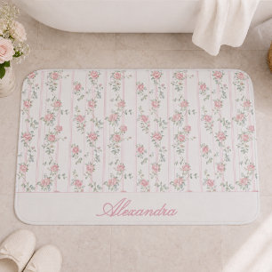 Personalized Pink Rose Floral Bath Mat