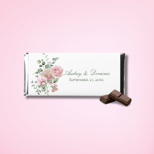 Personalized Pink Rose Floral Garden Wedding Hershey Bar Favors