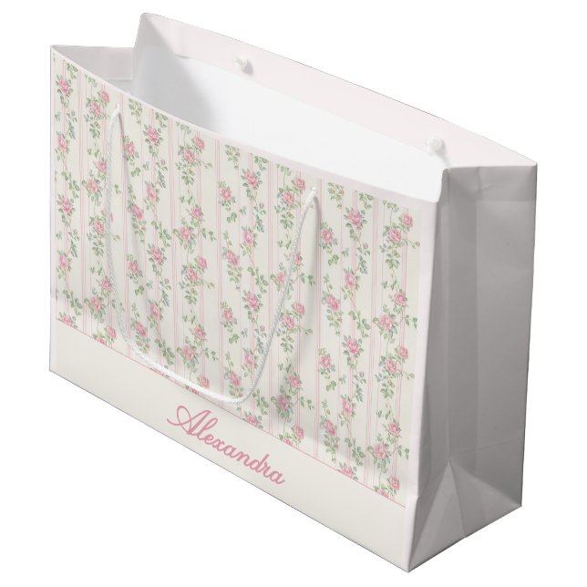 Personalized Pink Rose Floral Gift Bag (Front Angled)