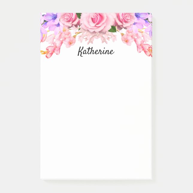 Personalized Pink Rose Floral Notes (Front)