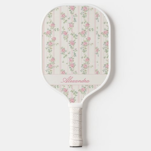 Personalized Pink Rose Floral Pickleball Paddle