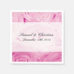 Personalized pink rose flowers wedding napkins