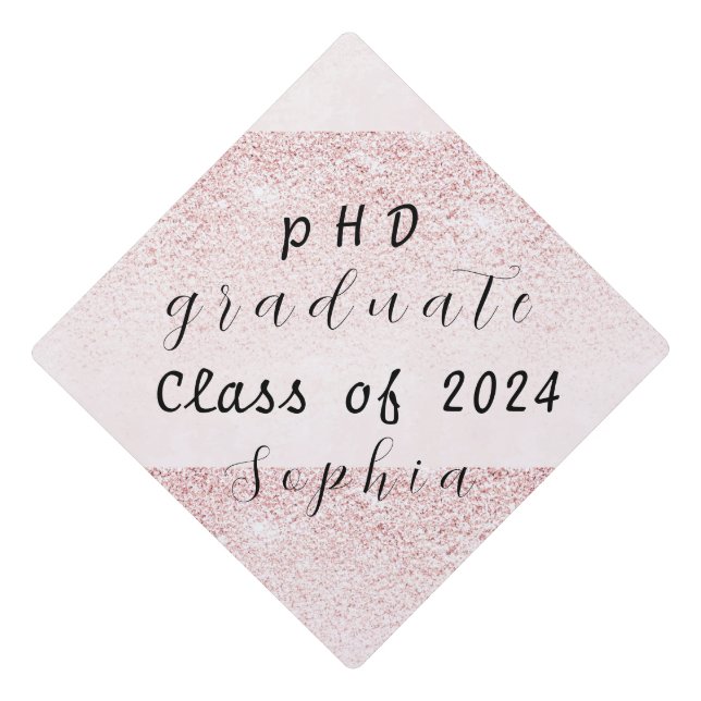 Personalized pink rose gold elegant  graduation cap topper (Front)
