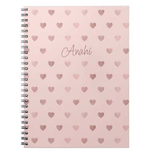 Personalized Pink Rose Gold Polka Dot Hearts Notebook