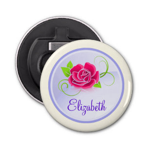 Personalized Pink Rose Illustration Bottle Opener