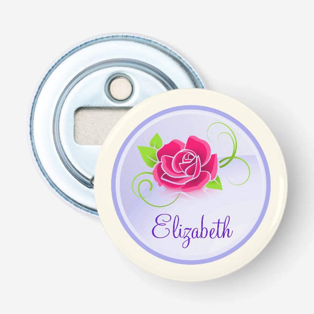 Personalized Pink Rose Illustration Bottle Opener (Front)