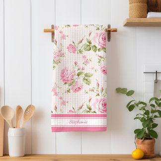 Personalized Pink Rose Kitchen Towel
