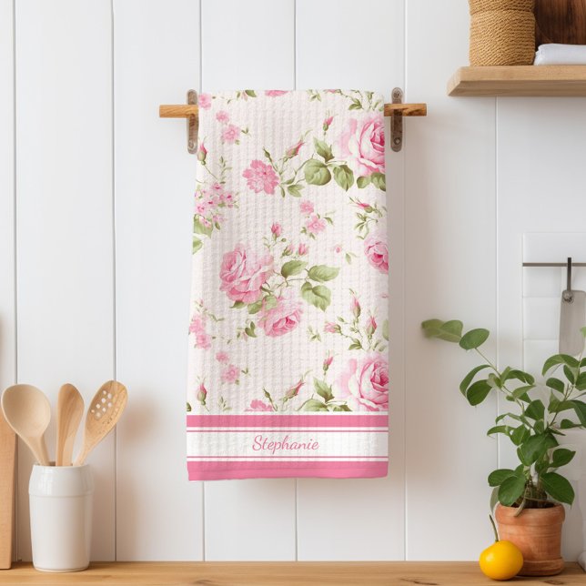 Personalized Pink Rose Kitchen Towel (Creator Uploaded)
