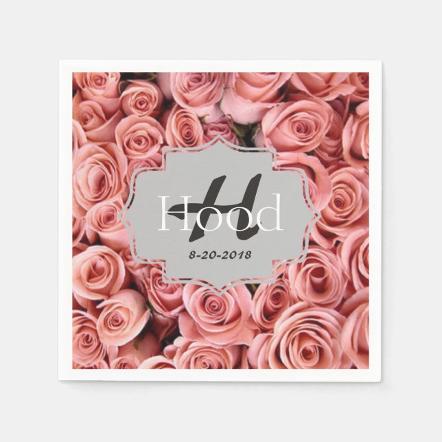 Personalized Pink Rose Monogram Event Napkins (Front)