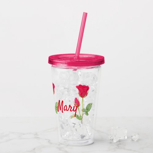 Personalized pink rose pink acrylic tumbler