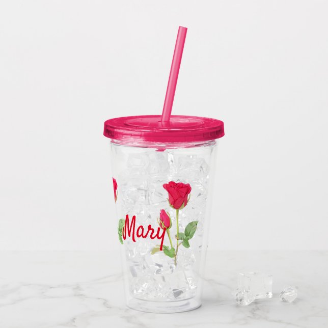 Personalized pink rose pink acrylic tumbler (Back Ice)
