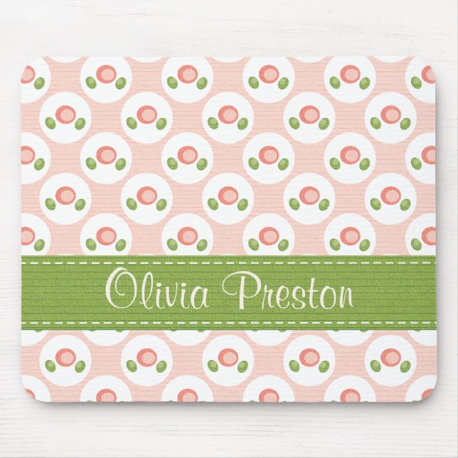 Personalized Pink Rose Polkadot Mouse Pad (Front)