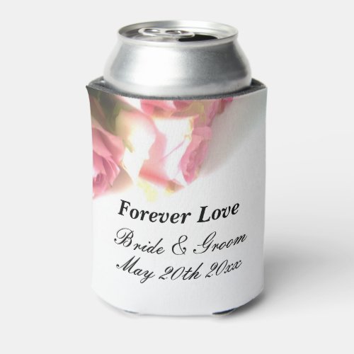 Personalized pink rose theme wedding can coolers