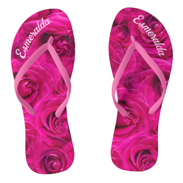 PERSONALIZED PINK ROSES PATTERN JANDALS FLIP FLOPS (Footbed)