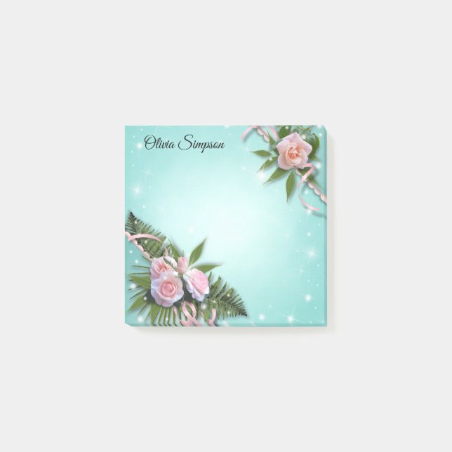 Personalized Pink Roses Post-It Notes (Front)