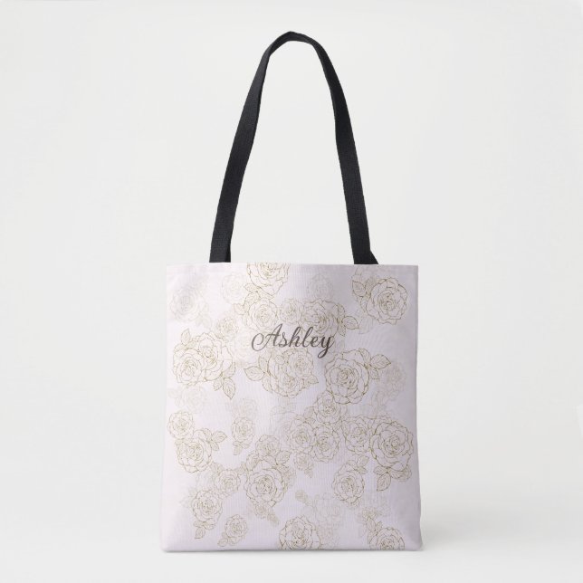 Personalized Pink Roses Shoulder Tote Bag (Front)