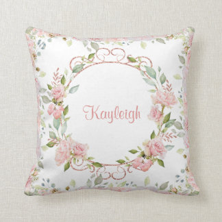 Personalized Pink Roses Throw Pillow