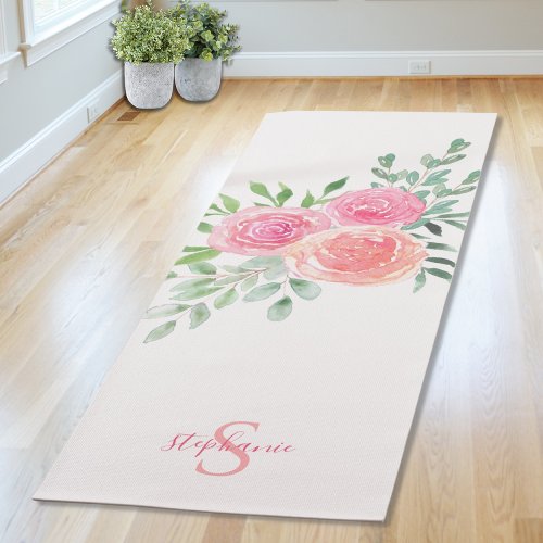 Personalized Pink Roses Yoga Mat