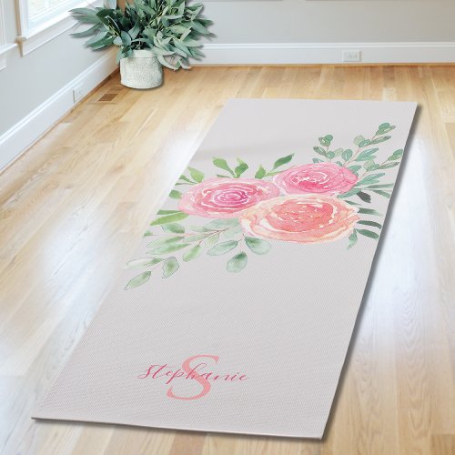 Personalized Pink Roses Yoga Mat
