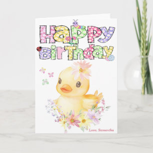 Personalized Pink Rubber Duck First Birthday Card