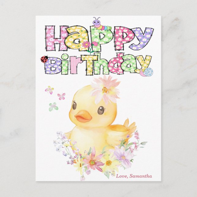 Personalized Pink Rubber Duck First Birthday Card (Front)