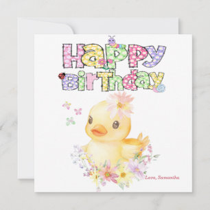 Personalized Pink Rubber Duck First Greeting Card