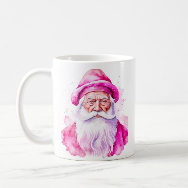 Personalized Pink Santa and Snowman Christmas Coffee Mug (Left)