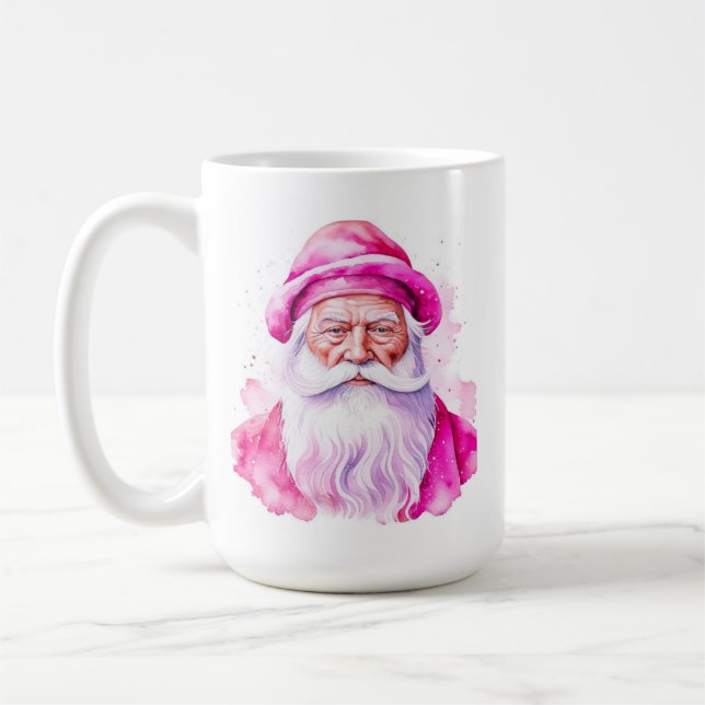 Personalized Pink Santa and Snowman Christmas Coffee Mug (Left)