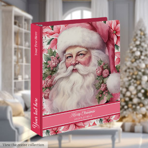 Personalized Pink Santa Claus Merry Christmas 3 Ring Binder