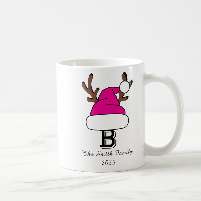 Personalized Pink Santa Hat Monogram Christmas Coffee Mug (Right)