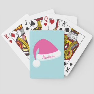Personalized Pink Santa Hat Playing Cards