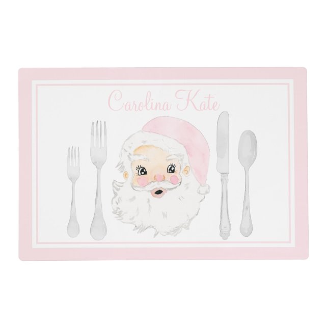 Personalized Pink Santa Placemat for Kids (Front)