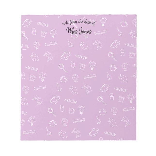 Personalized Pink School Themed Notepad (Front)