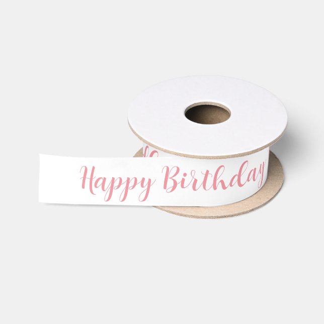 Personalized Pink Script Happy Birthday Name Satin Ribbon (Spool)