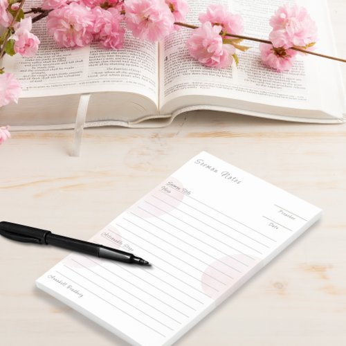 Personalized  Pink  Sermon Notes Lined 