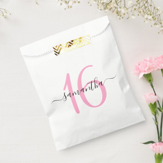Personalized Pink Signature Script Sweet 16 Favor Bag (Sealed)