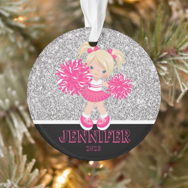 Personalized Pink & Silver Cheerleading Ornament  (Tree)