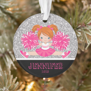 Personalized Pink & Silver Cheerleading Ornament