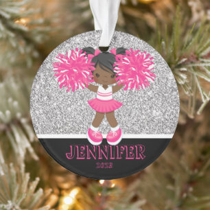 Personalized Pink & Silver Cheerleading Ornament 