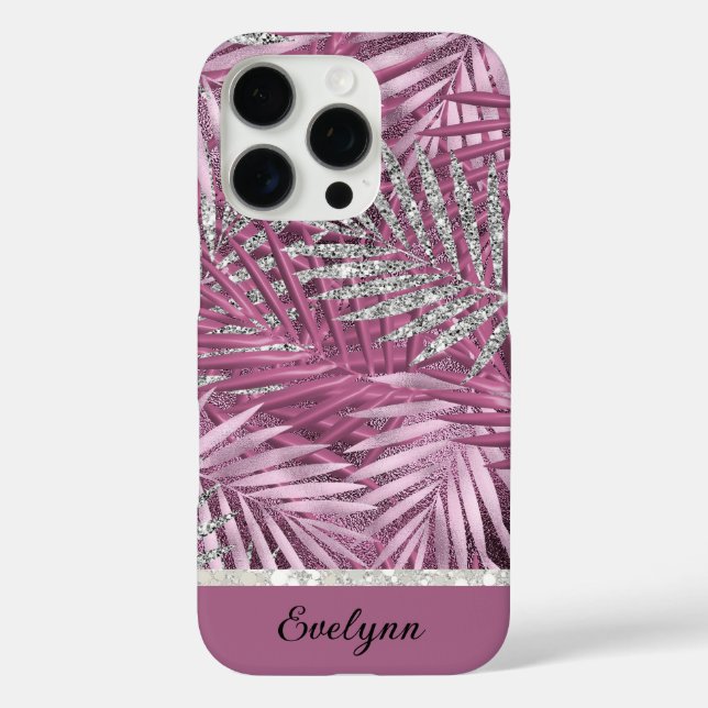 Personalized Pink & Silver Glitter Palms  Case-Mate iPhone Case (Back)