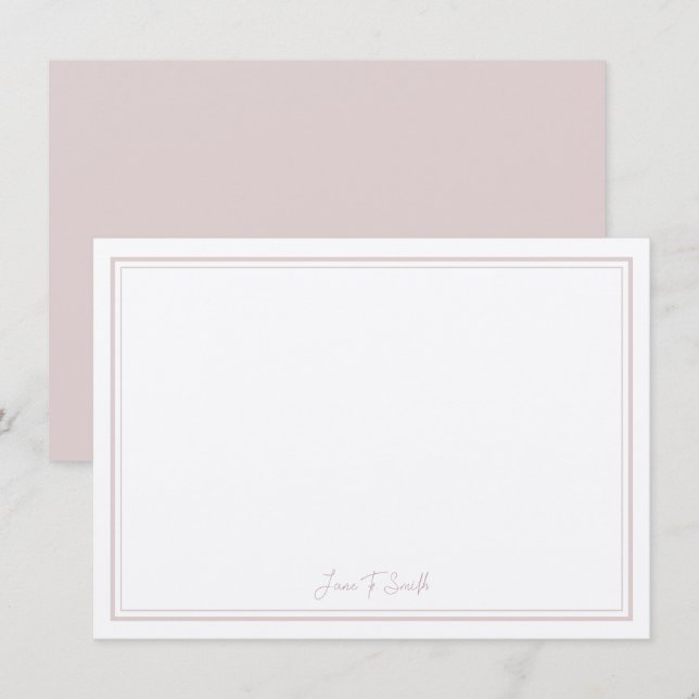 Personalized Pink Simple Modern Border Stationary Thank You Card (Front/Back)