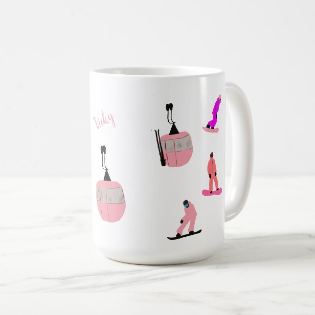 Personalized Pink Snowboard Snowboarding  Coffee Mug (Front Right)