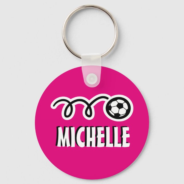 Personalized pink soccer ball keychain for girls (Front)