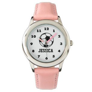 Personalized pink soccer ball watch for girls