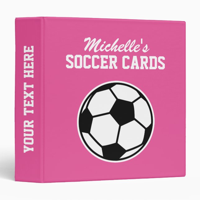 Personalized pink soccer card binder for girls (Front/Spine)